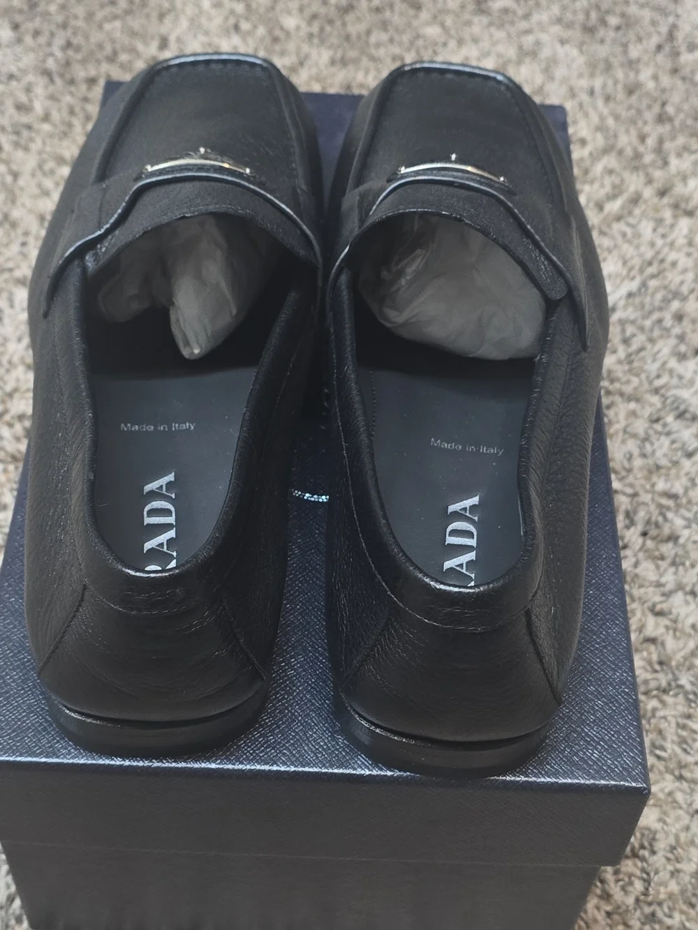 Prada Black Leather Men's Penny Loafers